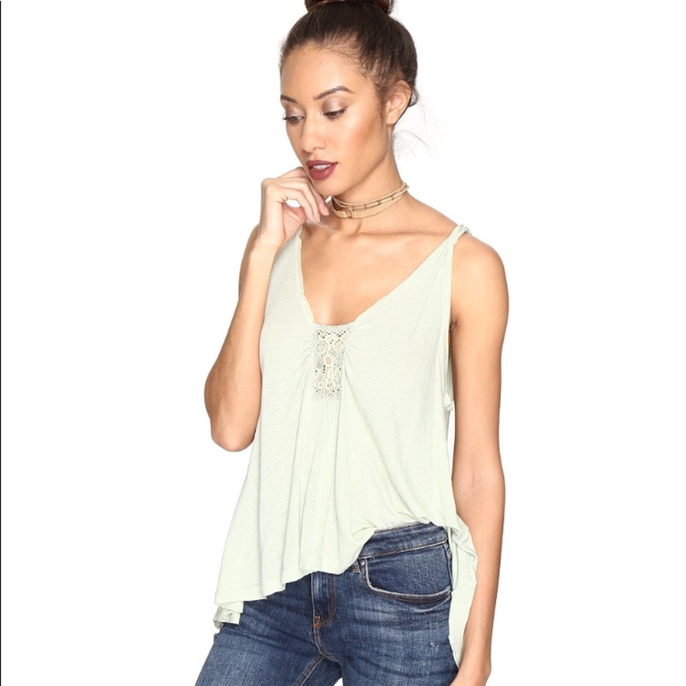 Free People Pale Mint Crochet-Trim Tank Top
